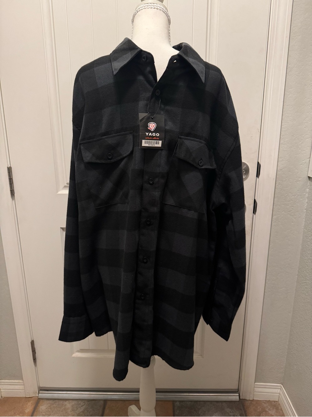 Yago Men's Black Plaid Casual Button-Down Shirt